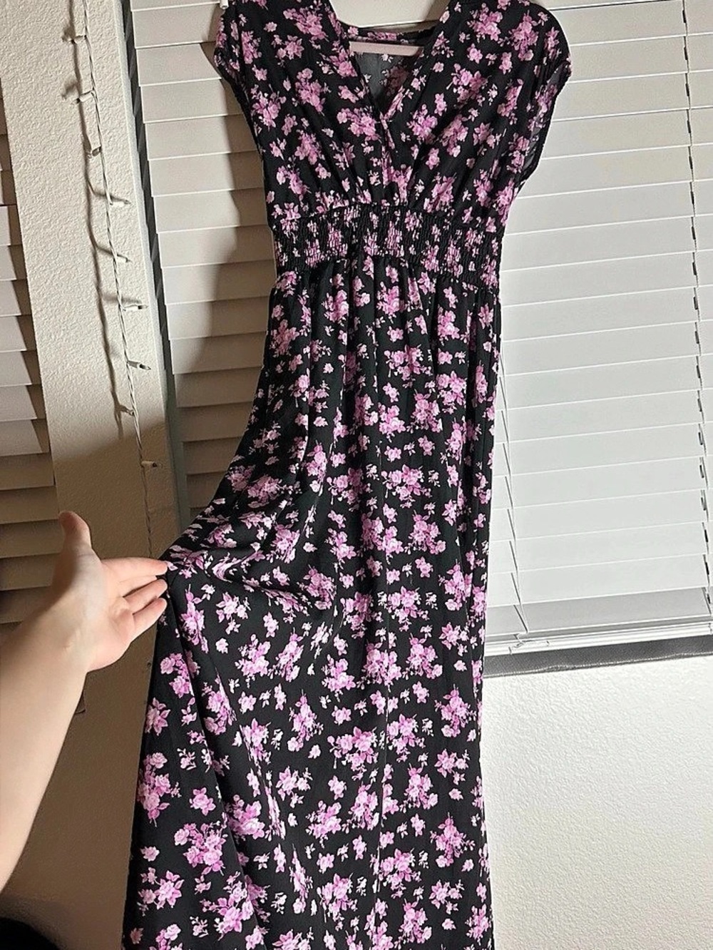 Floral Black & Pink Maxi Dress Like New